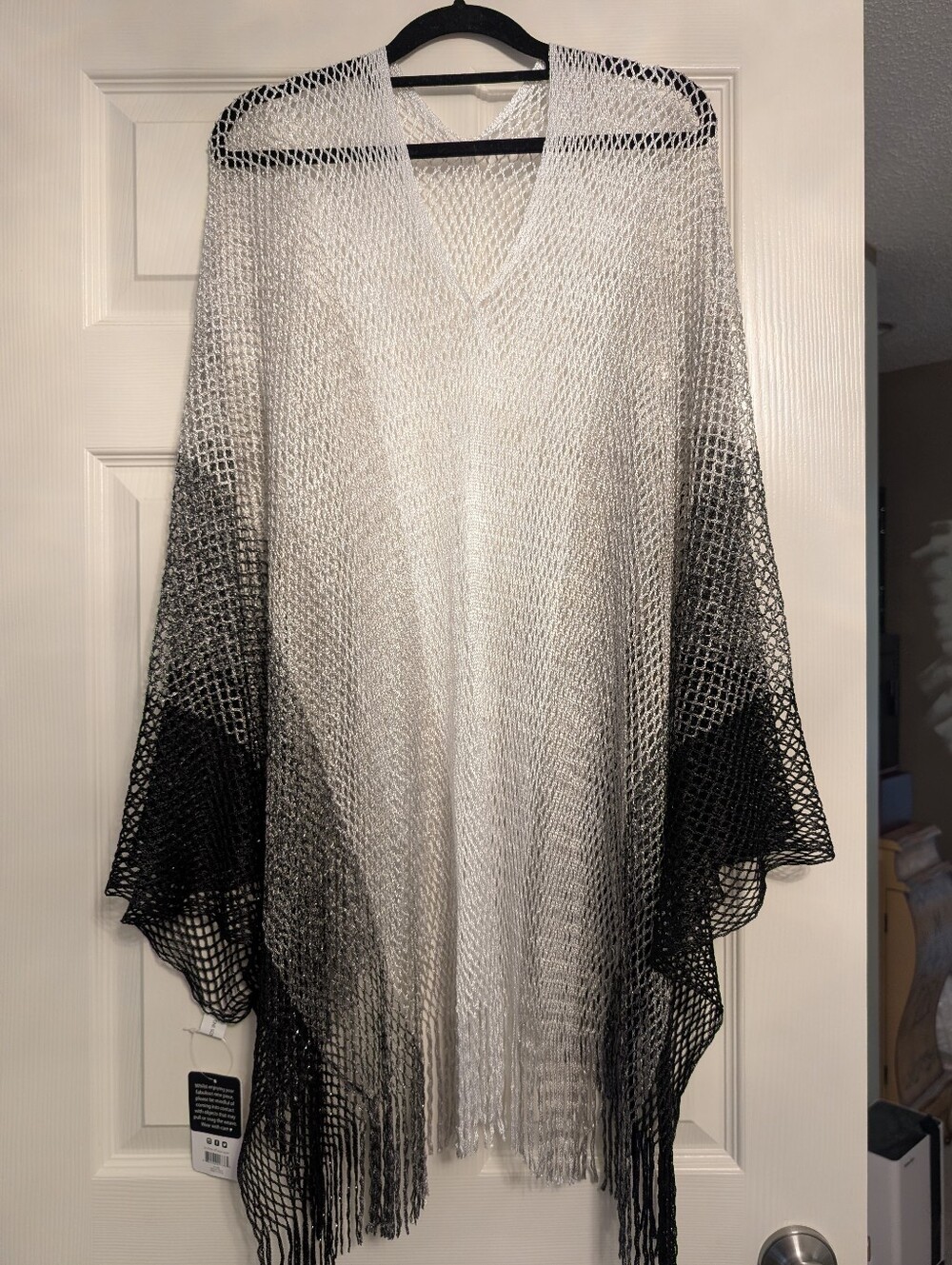 Women's Ombre Mesh Poncho Sweater - Black, Gray to White, NEW